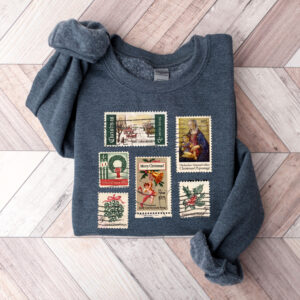 vintage christmas sweatshirt with stamp design for stamp collectors holiday crewneck sweater ideal for festive celebrations 46hzy