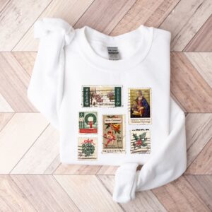 vintage christmas sweatshirt with stamp design for stamp collectors holiday crewneck sweater ideal for festive celebrations axwuo