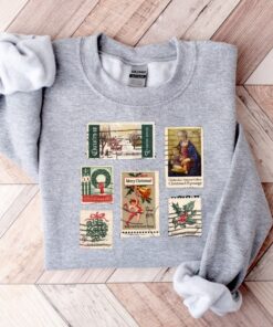 vintage christmas sweatshirt with stamp design for stamp collectors holiday crewneck sweater ideal for festive celebrations cptww scaled