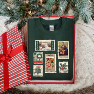 vintage christmas sweatshirt with stamp design for stamp collectors holiday crewneck sweater ideal for festive celebrations fyjtw