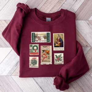 vintage christmas sweatshirt with stamp design for stamp collectors holiday crewneck sweater ideal for festive celebrations hrdrp