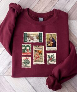 vintage christmas sweatshirt with stamp design for stamp collectors holiday crewneck sweater ideal for festive celebrations hrdrp scaled