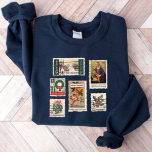 vintage christmas sweatshirt with stamp design for stamp collectors holiday crewneck sweater ideal for festive celebrations wjh9f