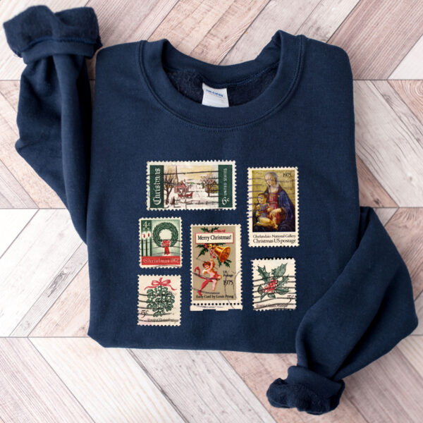 vintage christmas sweatshirt with stamp design for stamp collectors holiday crewneck sweater ideal for festive celebrations wjh9f scaled