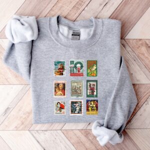 vintage christmas sweatshirt with stamp design for stamp collectors holiday crewneck sweater ideal for festive gatherings dsusw