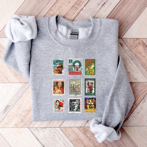 vintage christmas sweatshirt with stamp design for stamp collectors holiday crewneck sweater ideal for festive gatherings dsusw scaled