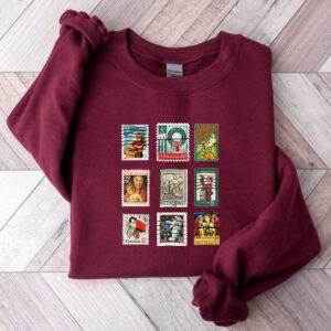 vintage christmas sweatshirt with stamp design for stamp collectors holiday crewneck sweater ideal for festive gatherings enwep