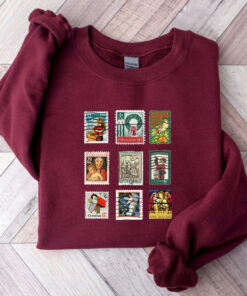 vintage christmas sweatshirt with stamp design for stamp collectors holiday crewneck sweater ideal for festive gatherings enwep scaled