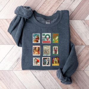 vintage christmas sweatshirt with stamp design for stamp collectors holiday crewneck sweater ideal for festive gatherings oyls8