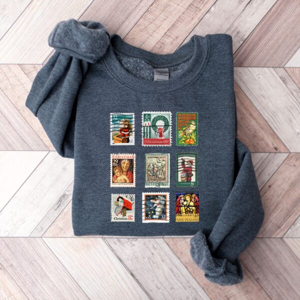 vintage christmas sweatshirt with stamp design for stamp collectors holiday crewneck sweater ideal for festive gatherings oyls8 scaled