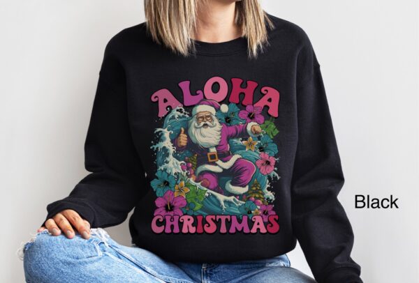 vintage christmas sweatshirt with surfing santa design for hawaiian holiday celebrations and fun xmas party wear ddpdi