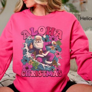 vintage christmas sweatshirt with surfing santa design for hawaiian holiday celebrations and fun xmas party wear nkpxk