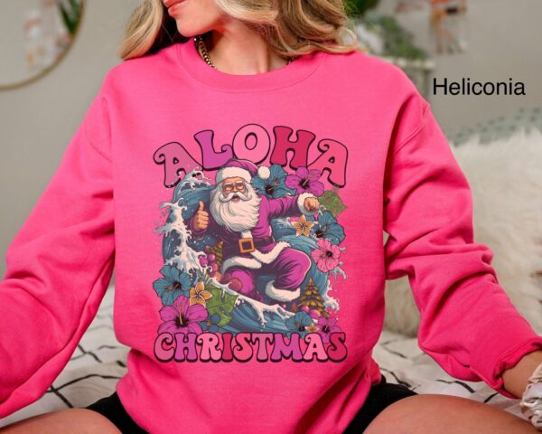 vintage christmas sweatshirt with surfing santa design for hawaiian holiday celebrations and fun xmas party wear