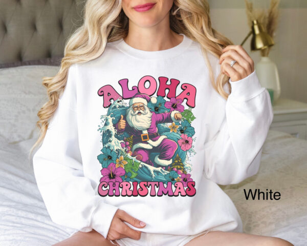 vintage christmas sweatshirt with surfing santa design for hawaiian holiday celebrations and fun xmas party wear v2nsh