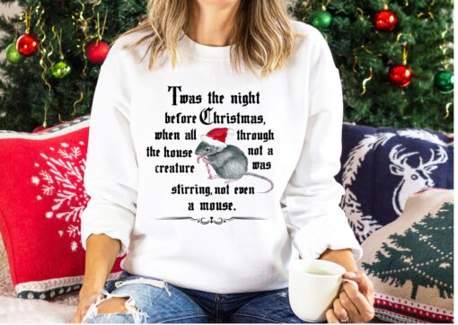 vintage christmas sweatshirt with twas the night before christmas design and cute mouse graphic for holiday comfort