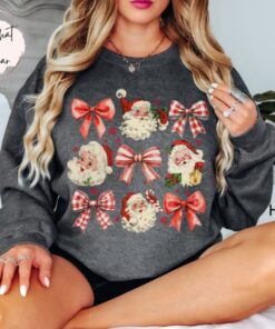 vintage christmas sweatshirt womens retro santa shirt oversized bow design trendy holiday apparel for festive celebrations 2svvh