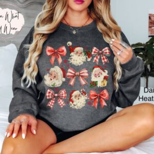 vintage christmas sweatshirt womens retro santa shirt oversized bow design trendy holiday apparel for festive celebrations 2svvh