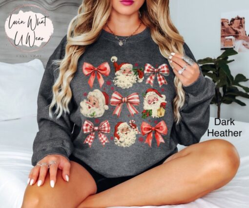 vintage christmas sweatshirt womens retro santa shirt oversized bow design trendy holiday apparel for festive celebrations 2svvh