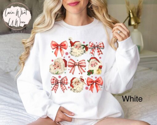 vintage christmas sweatshirt womens retro santa shirt oversized bow design trendy holiday apparel for festive celebrations 9kpmj