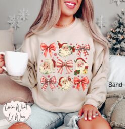 vintage christmas sweatshirt womens retro santa shirt oversized bow design trendy holiday apparel for festive celebrations k5olx