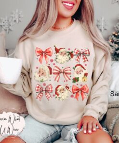 vintage christmas sweatshirt womens retro santa shirt oversized bow design trendy holiday apparel for festive celebrations k5olx