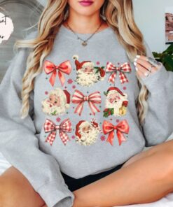 vintage christmas sweatshirt womens retro santa shirt oversized bow design trendy holiday apparel for festive celebrations nm6e0