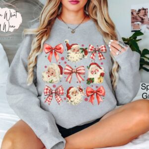 vintage christmas sweatshirt womens retro santa shirt oversized bow design trendy holiday apparel for festive celebrations nm6e0