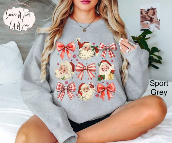 vintage christmas sweatshirt womens retro santa shirt oversized bow design trendy holiday apparel for festive celebrations nm6e0