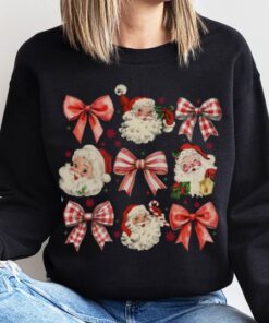 vintage christmas sweatshirt womens retro santa shirt oversized bow design trendy holiday apparel for festive celebrations rcezm