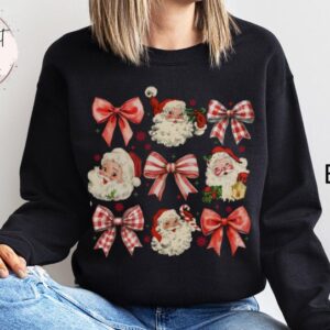 vintage christmas sweatshirt womens retro santa shirt oversized bow design trendy holiday apparel for festive celebrations rcezm