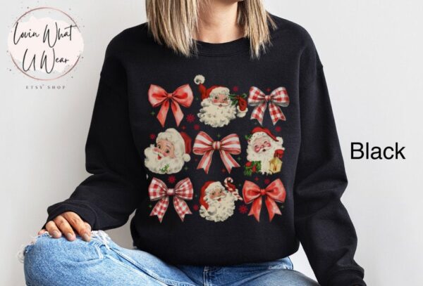 vintage christmas sweatshirt womens retro santa shirt oversized bow design trendy holiday apparel for festive celebrations rcezm