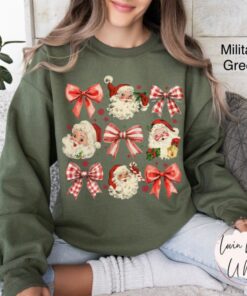 vintage christmas sweatshirt womens retro santa shirt oversized bow design trendy holiday apparel for festive celebrations rxz1e