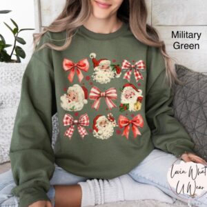 vintage christmas sweatshirt womens retro santa shirt oversized bow design trendy holiday apparel for festive celebrations rxz1e