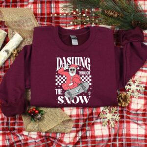 vintage christmas t shirt dashing through the snow santa design for holiday fun and family gatherings rqsu4 scaled