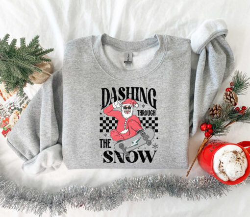 vintage christmas t shirt dashing through the snow santa design for holiday fun and family gatherings rwk6r scaled