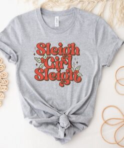 vintage christmas t shirt sleigh girl sleigh design funny retro holiday tee for women vj0id