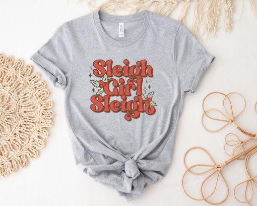 vintage christmas t shirt sleigh girl sleigh design funny retro holiday tee for women vj0id