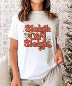 vintage christmas t shirt sleigh girl sleigh design funny retro holiday tee for women vt1fp