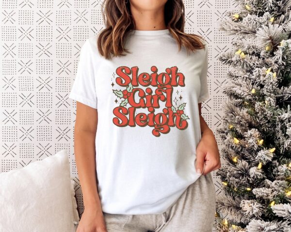 vintage christmas t shirt sleigh girl sleigh design funny retro holiday tee for women vt1fp