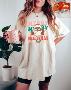 Vintage Christmas T Shirt Black Santa Design Comfort Colors Tee for Family Gatherings and Holiday Celebrations
