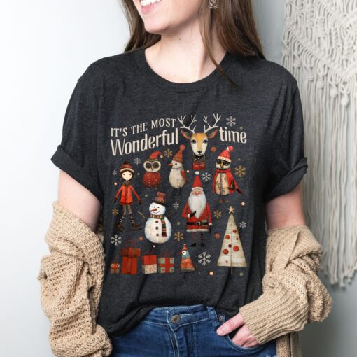 vintage christmas t shirt boho doodle design featuring its the most wonderful time theme for holiday apparel 25ojk scaled