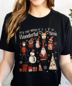 vintage christmas t shirt boho doodle design featuring its the most wonderful time theme for holiday apparel 8tndt scaled