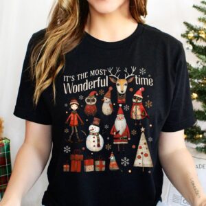 vintage christmas t shirt boho doodle design featuring its the most wonderful time theme for holiday apparel 8tndt scaled