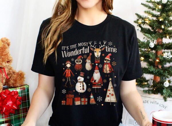 vintage christmas t shirt boho doodle design featuring its the most wonderful time theme for holiday apparel 8tndt scaled