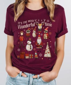 vintage christmas t shirt boho doodle design featuring its the most wonderful time theme for holiday apparel bsjs0 scaled