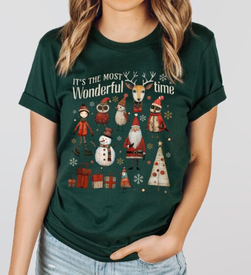 vintage christmas t shirt boho doodle design featuring its the most wonderful time theme for holiday apparel csj6c scaled