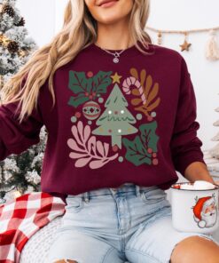 vintage christmas t shirt boho floral design retro crewneck for women winter apparel odysi scaled