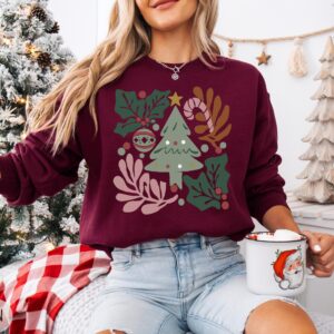 vintage christmas t shirt boho floral design retro crewneck for women winter apparel odysi scaled