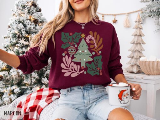 vintage christmas t shirt boho floral design retro crewneck for women winter apparel odysi scaled