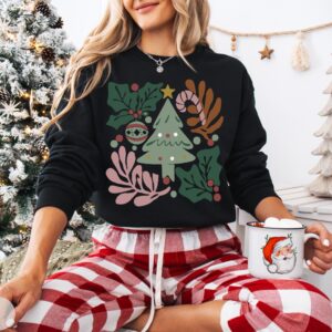 vintage christmas t shirt boho floral design retro crewneck for women winter apparel qs7lv scaled